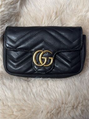 Gucci Black GG Marmont Chevron Mini Bag with Gold Hardware